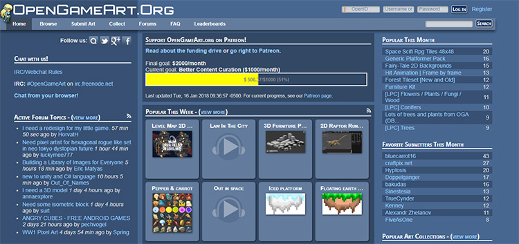 OpenGameArt website homepage