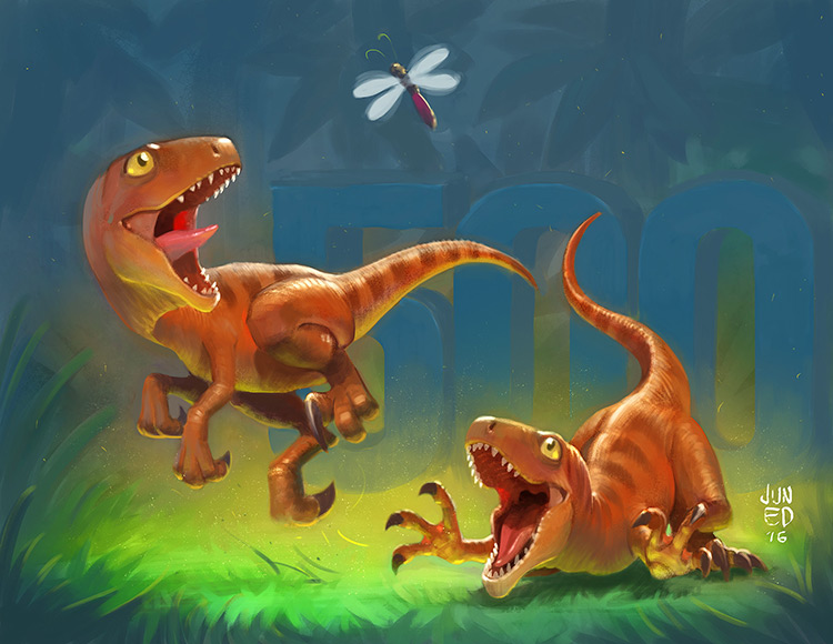 dinosaur raptors baby creature art illustration