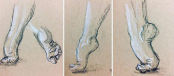 Toned paper drawings of feet