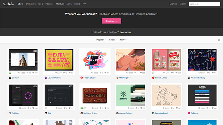 Dribbble homepage