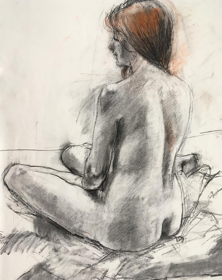 Woman drawn from behind in life drawing