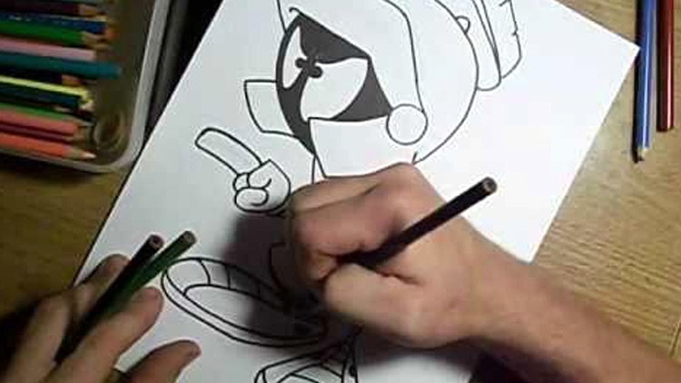 Boy holding big pencil cartoon drawing Stock Vector | Adobe Stock