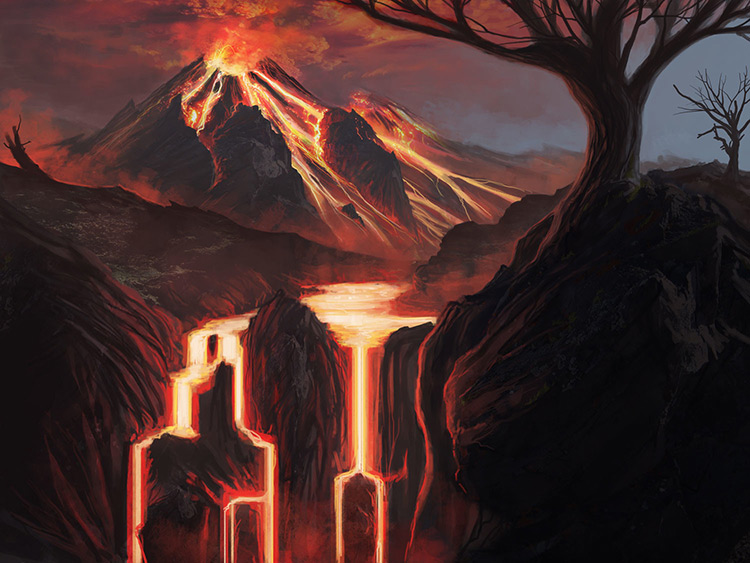 volcano eruption lava art illustration