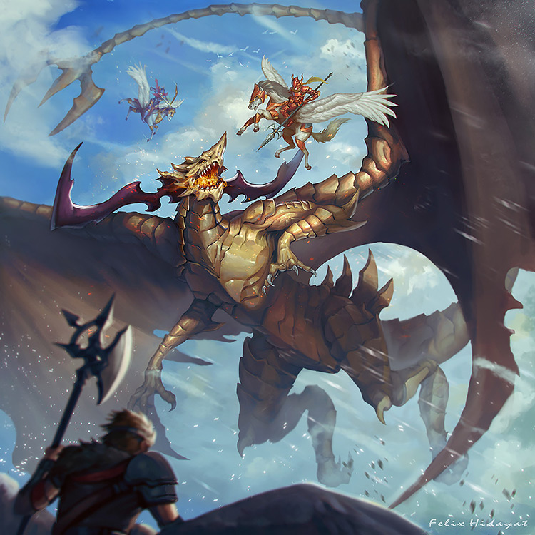 dragon hunting fantasy art illustration