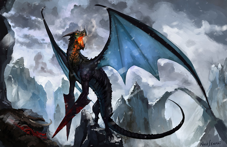 dragon creature fantasy blades art illustration