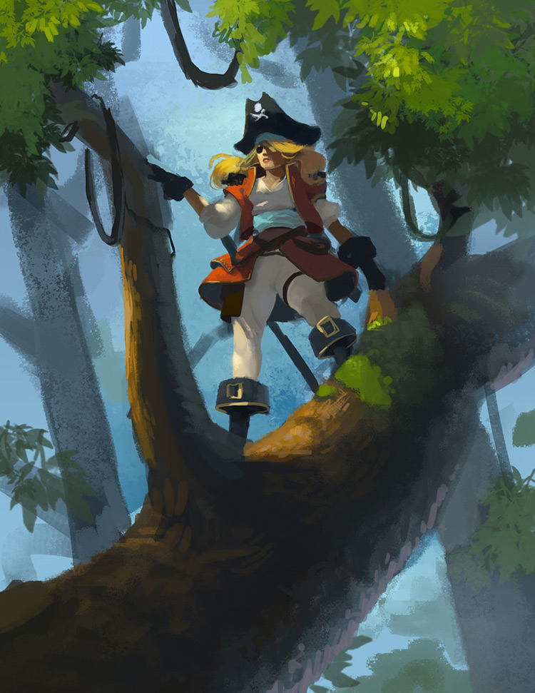 pirate female character tree art illustration concept