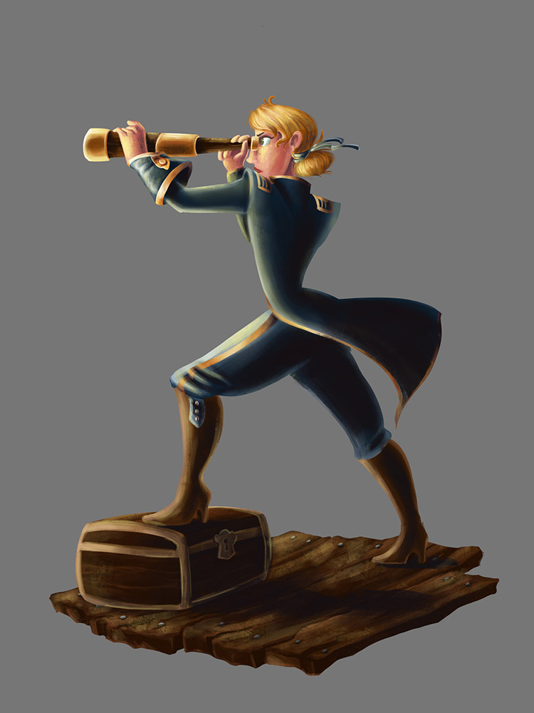 pirate filibuster female spyglass character art concept