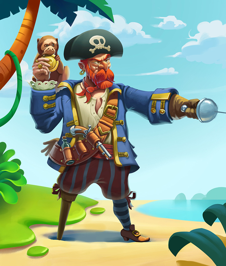 pirate character ginger amputee monkey art design