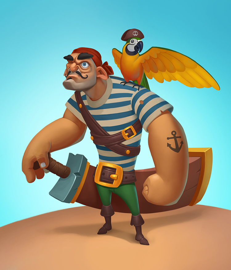 pirate character parrot saber art concept