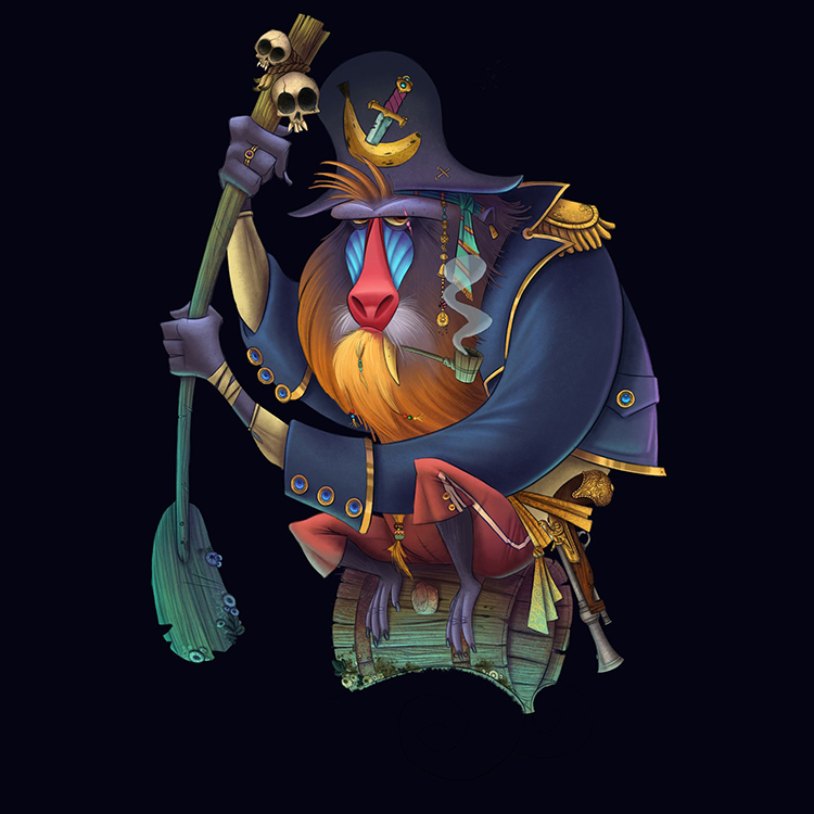 pirate baboon captain sailor character art illustration