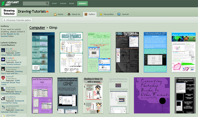 DeviantArt drawing gallery of GIMP tutorials