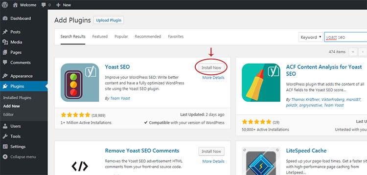 yoast seo plugin install