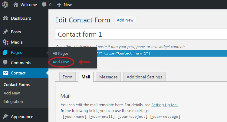 Add new contact page wordpress