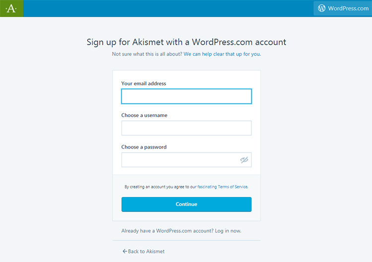 Create new WordPress.com account