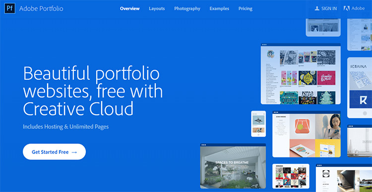 Adobe Portfolio homepage