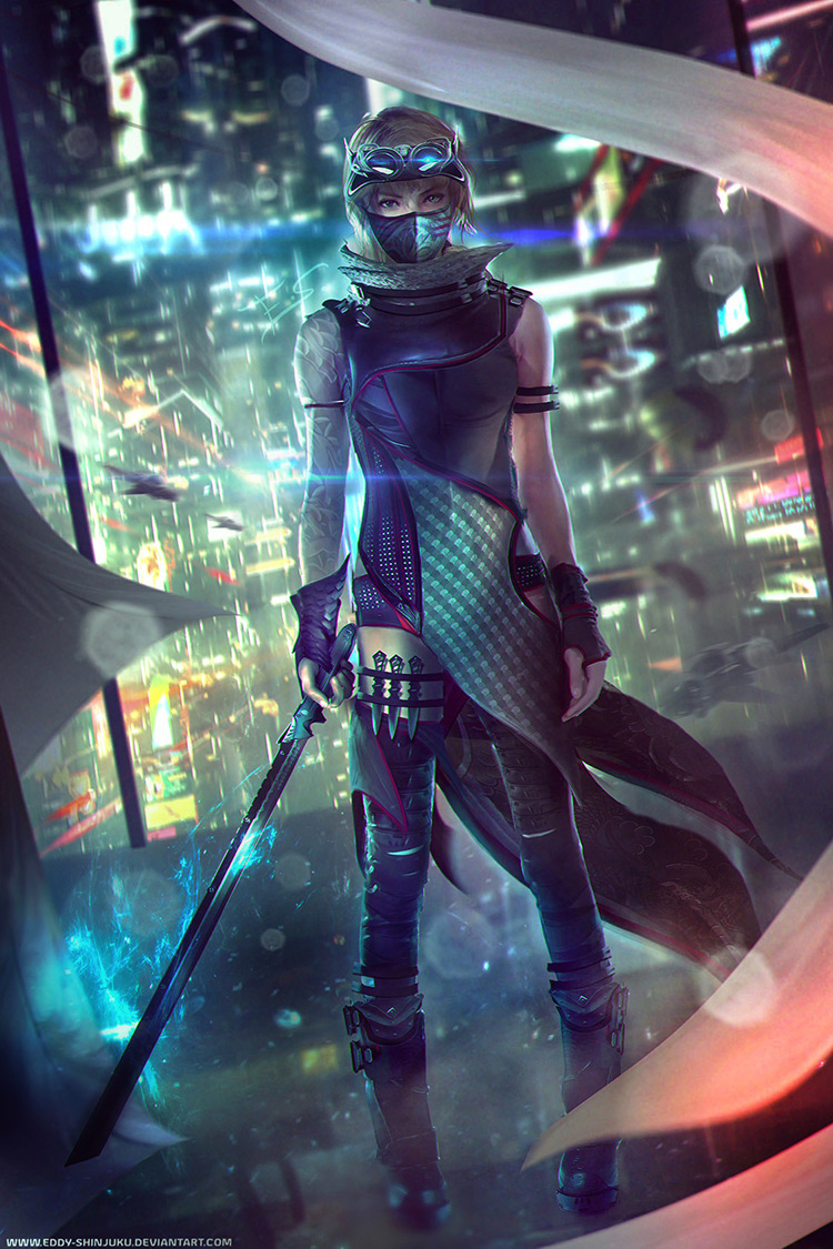 ninja sci-fi female cyberpunk concept art