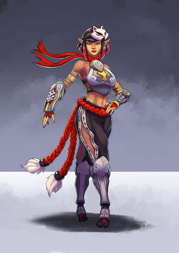 ninja female kitsune fantasy character concept art