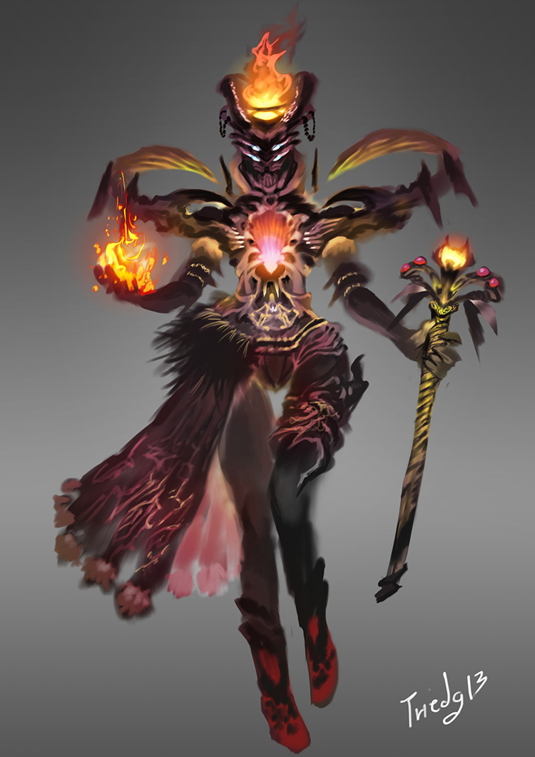 demon flame character design art concept