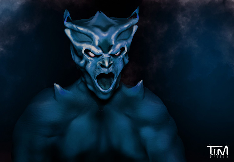 demon blue creature character design concept art