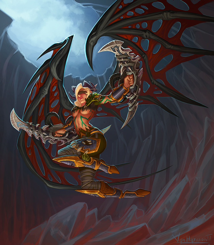 demon hunter blood elf blades wings art illustration