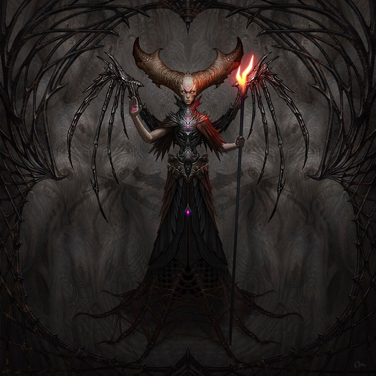 demon dark creepy creature bone wings art