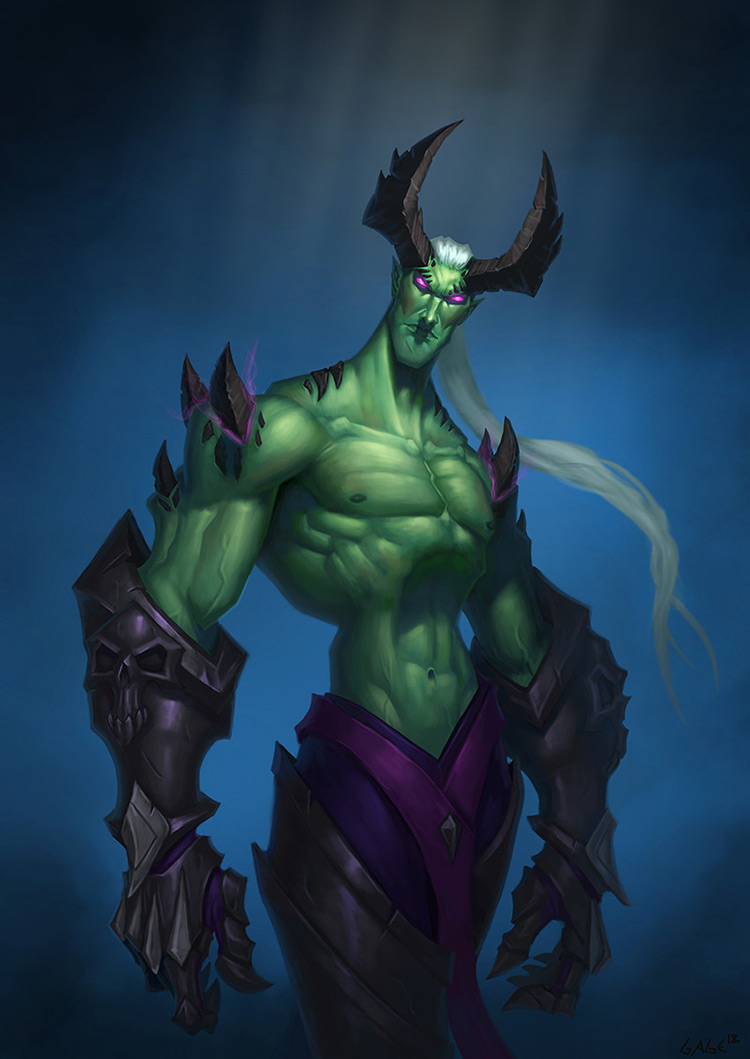 demon green horns character sketch illustration