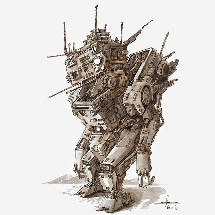 robot sci-fi concept art illustration drawing