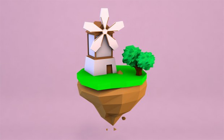 Cartoon mill model floating island