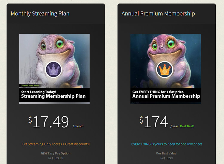 Creature Art Teacher pricing page - monthly vs annual