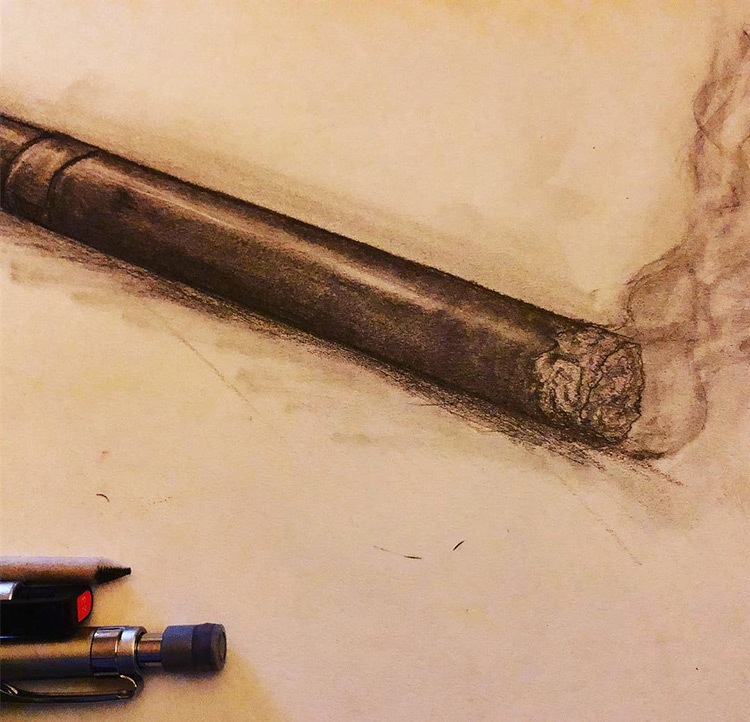 Drawing of a smoking cigar