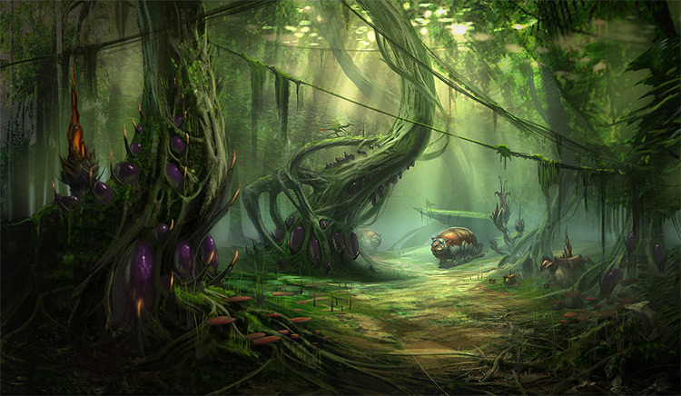 alien jungle concept art environment