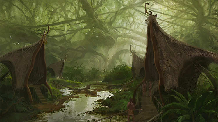 huts in jungle village environment art