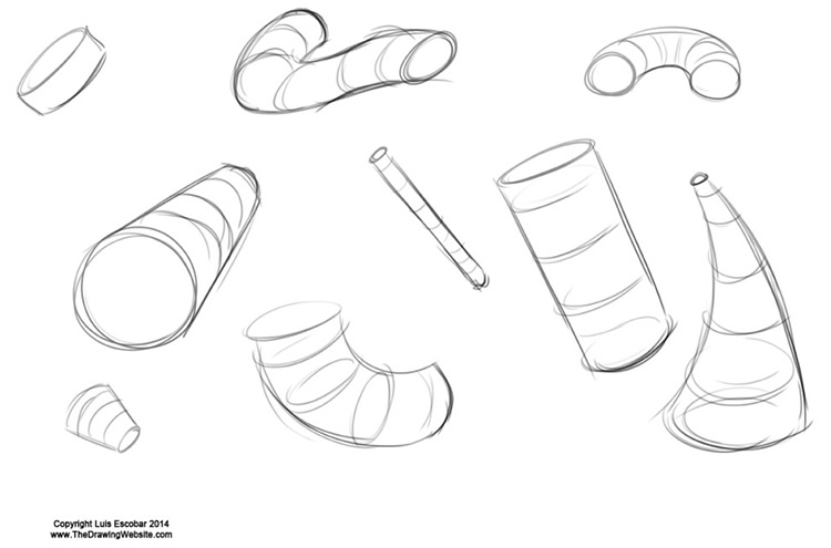 practicing sketches cylinders forms artwork