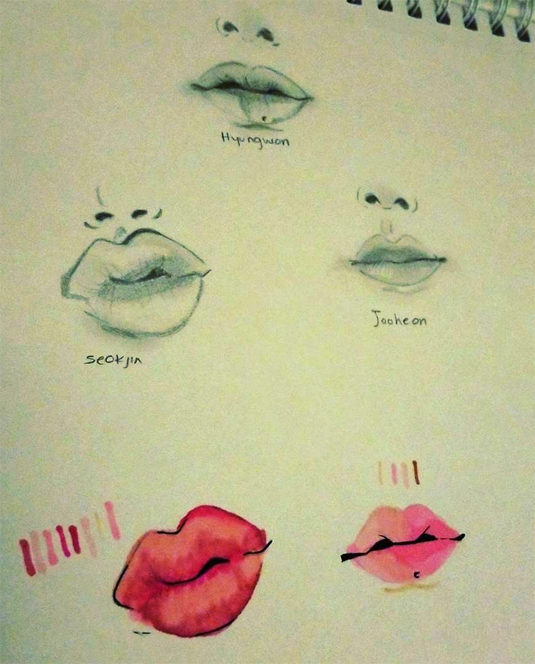 Drawings of colored lips