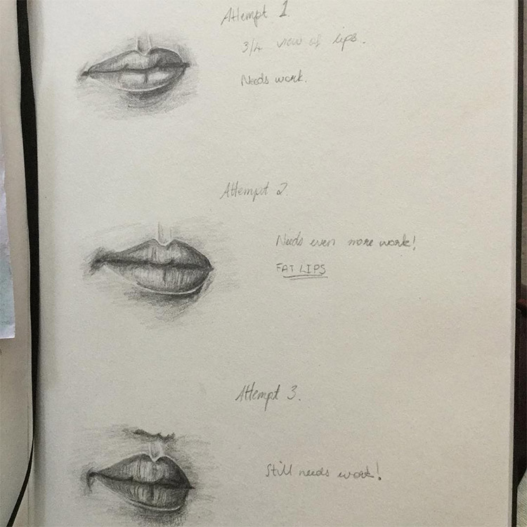 Praticing drawing lips