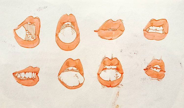 Red lips in sketchbook