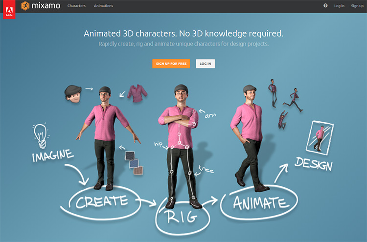 Mixamo website homepage