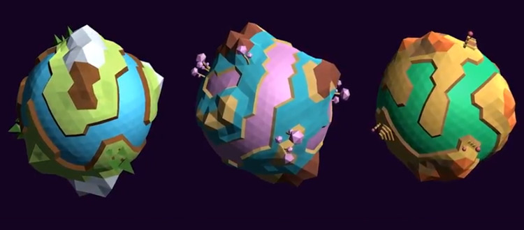 3d planets lowpoly