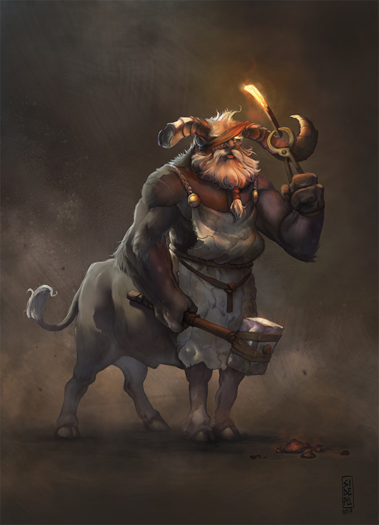 centaur blacksmith character concept art