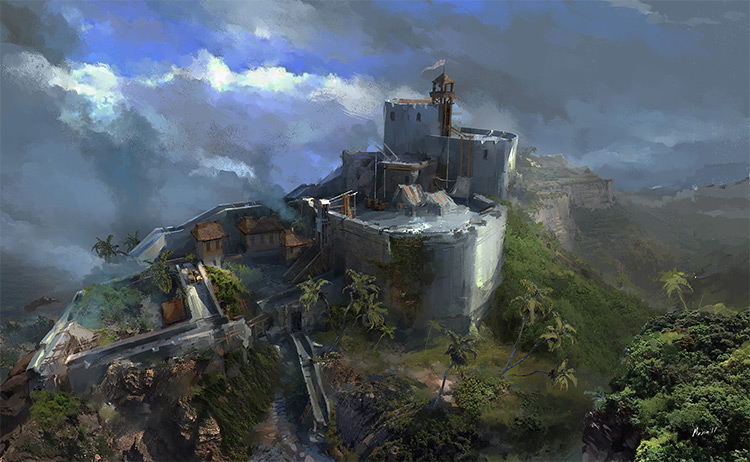 Birds eye view over castle concept art