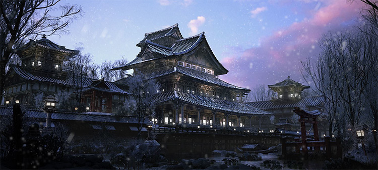 Japanese style castle concept art