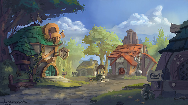 Medieval concept art village environment