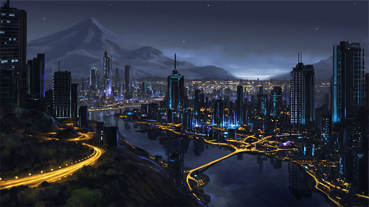 City nighttime - starry dark skies environment