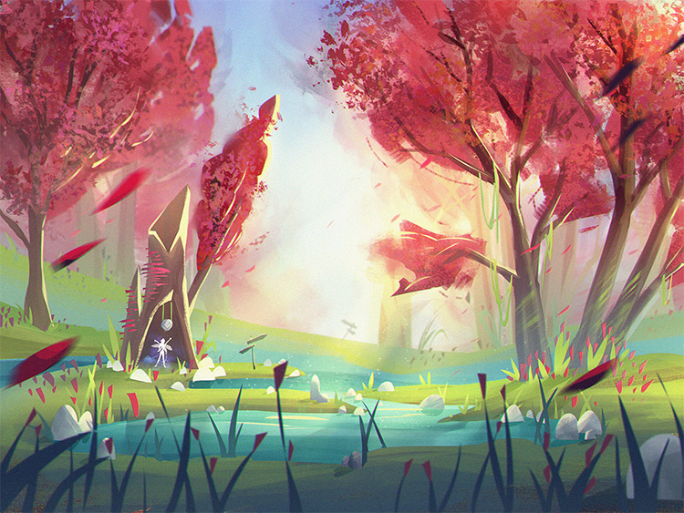Outisde in a park, visual development art