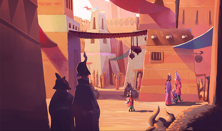 Arabian city marketplace environment concept art