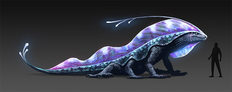 Lizard blue shine, creature concept art