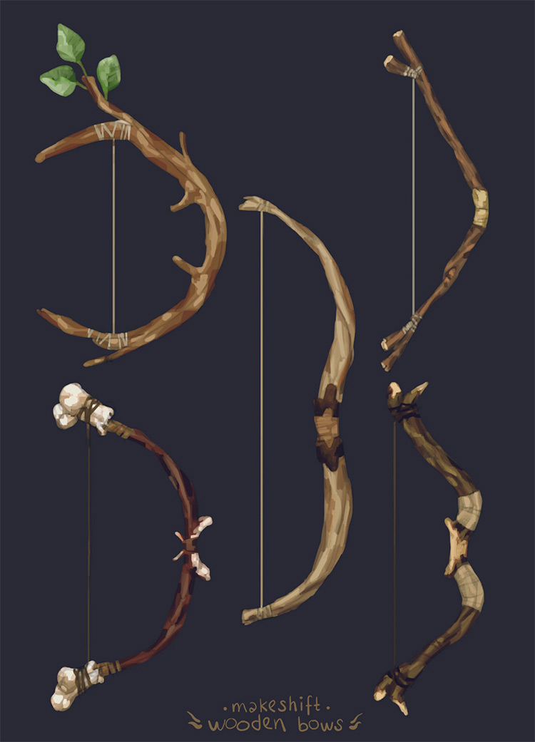 Bows wooden weapons concept art