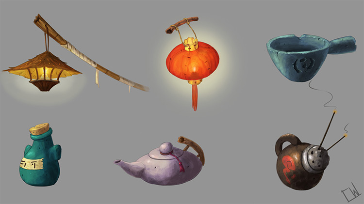 Asian styled concept art props