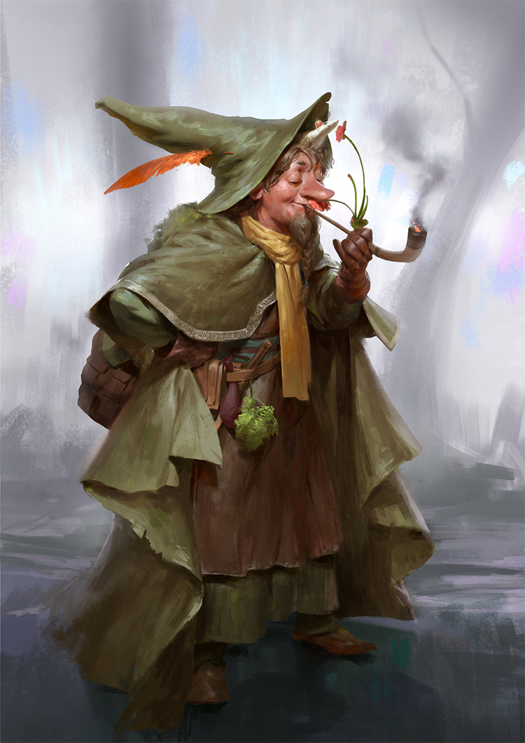 Fantasy mage smoking pipe character art