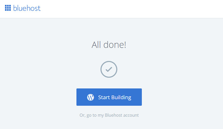 bluehost signup all done